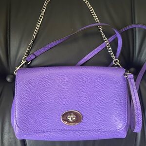 Coach Purple Leather Turnlock Crossbody with Chain Strap — Excellent Condition